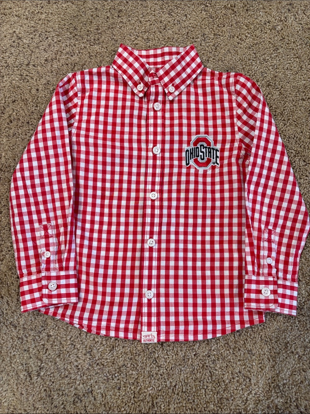 Garb Ohio State Red Gingham Button-Down Kids Shirt, size 3